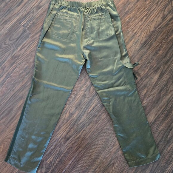 WORTH, New York Mossy Green Rayon & Linen Satin Dressy Pants SIZE M - Picture 3 of 10